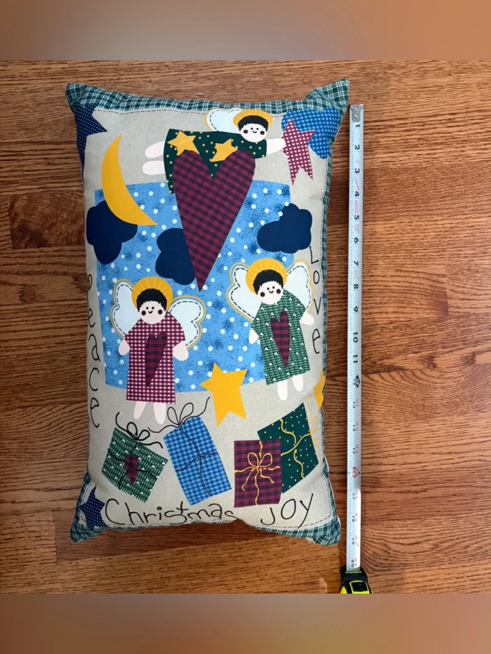 Vtg Leslie Beck Christmas Throw Pillow Cranston VIP Fabric Panel Folk Art Angel